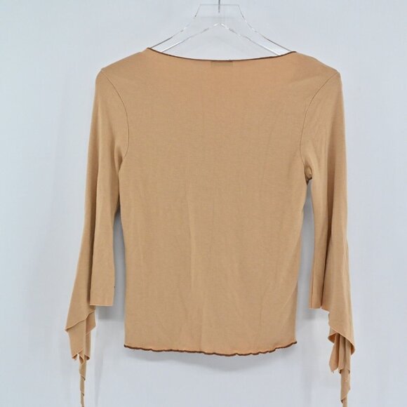 VTG Y2k FANG Womens T Shirt Sz L V Neck Long Sleeve Animal Floral Print Stretch - Picture 4 of 8